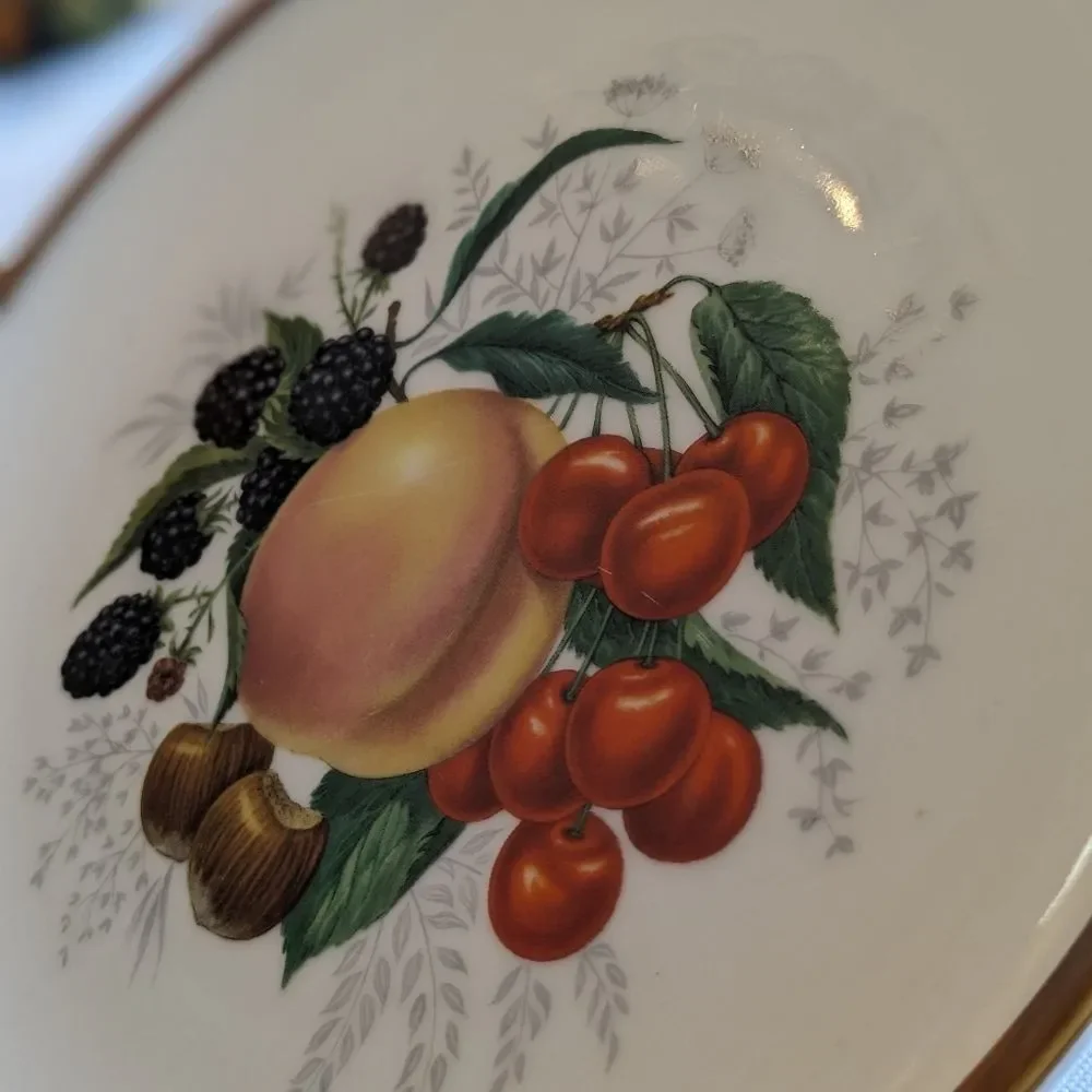 Winterling Schwarzenbach Bavaria Vtg Set of 3 Porcelain Salad Plates Fruit Gold